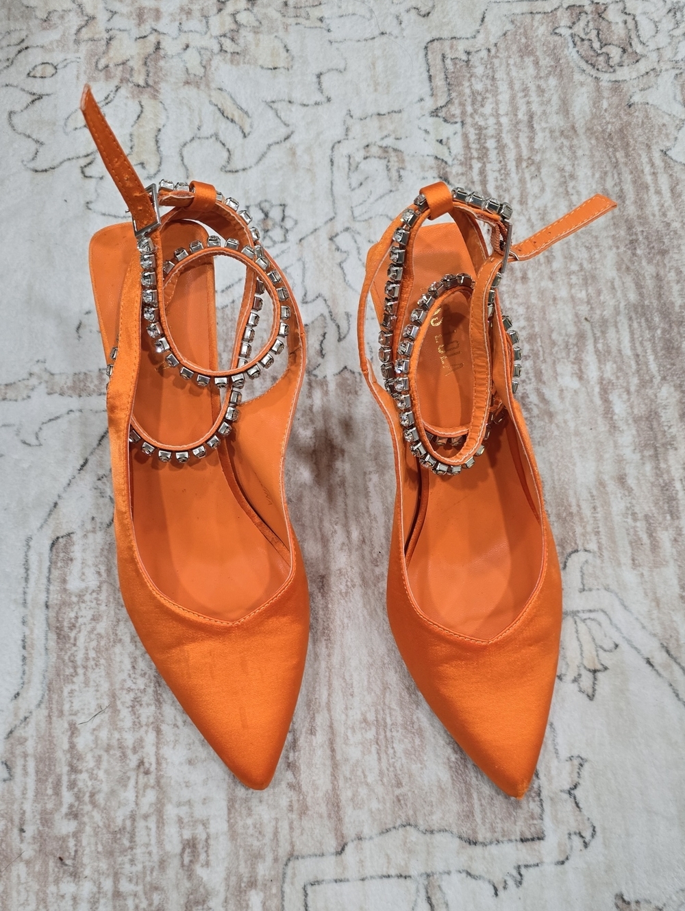 Embellished Orange Pointed-Toe Women’s Heels